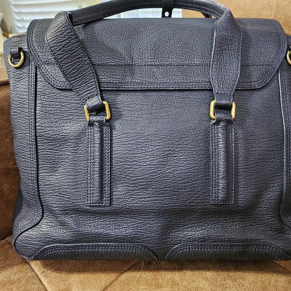3.1 Phillip Lim Textured Calfskin Handbag Pashli Satchel Navy
